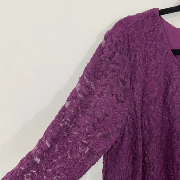 NEW Alex Evenings Purple One‎ Piece Lace Jacket 3/4 Sleeve Cocktail Dress 14 - Picture 6 of 11